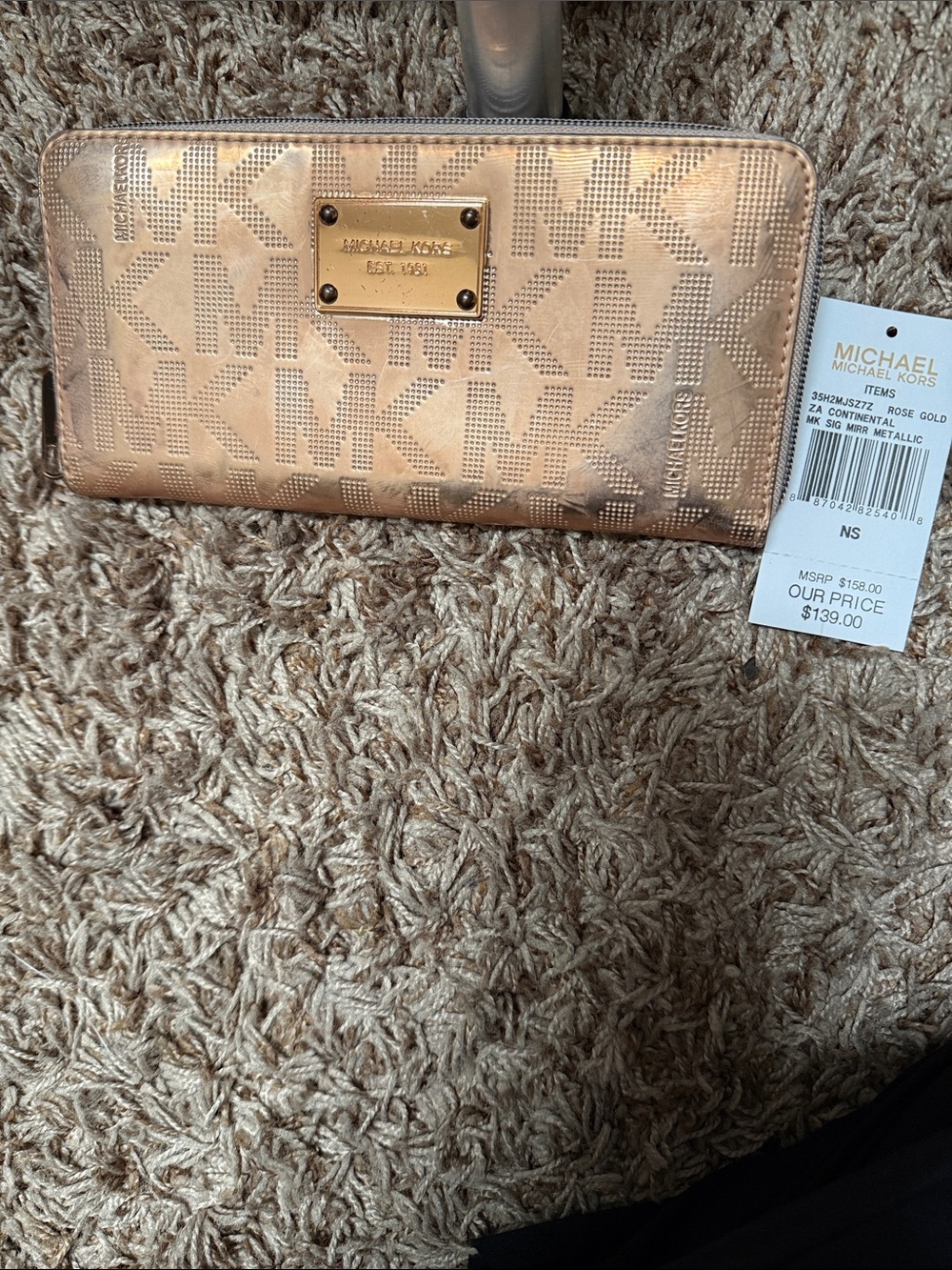 Michael Kors Metallic Rose Gold MK Zip-Around Wallet